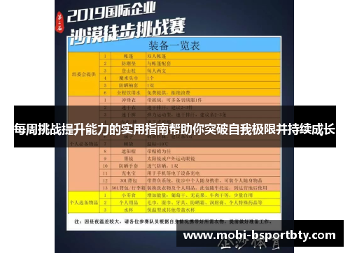 每周挑战提升能力的实用指南帮助你突破自我极限并持续成长